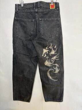 Empyre Jeans Womens 28x27" Black Baggy Wide Leg Skater Streetwear Y2K Denim